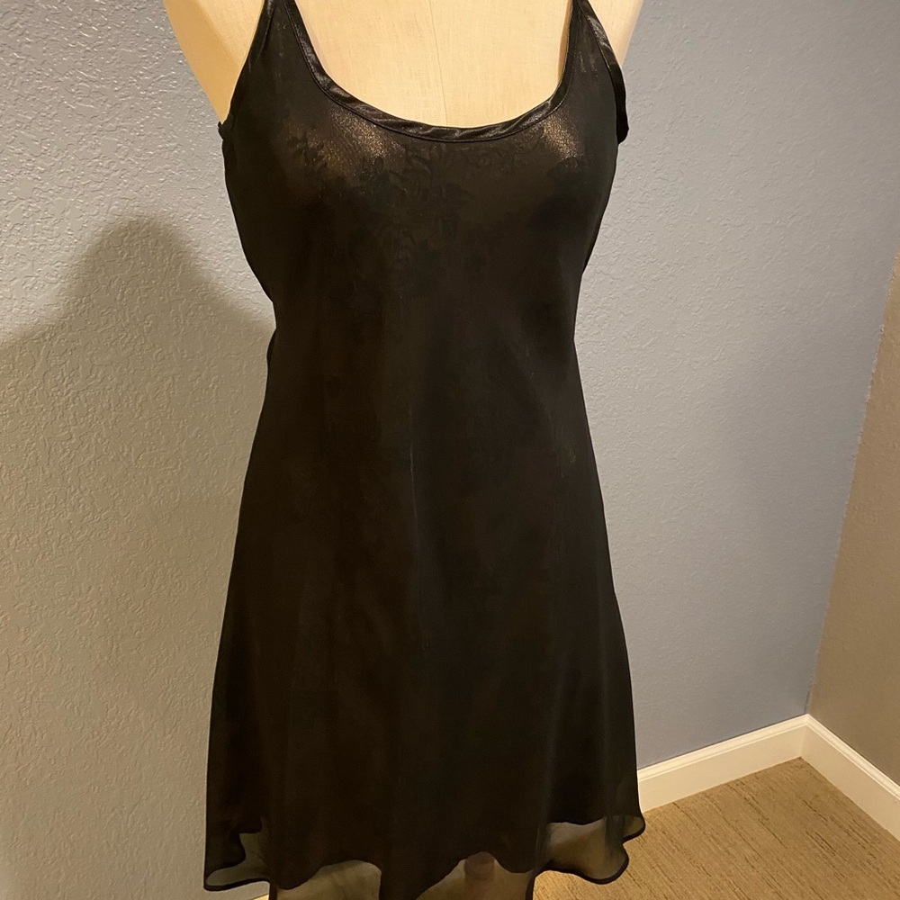 Sleek Black Satin Chemise with Spaghetti Straps